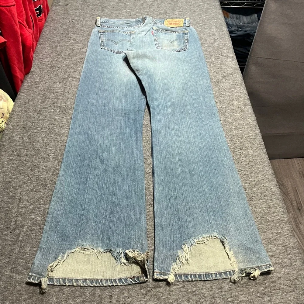Levis 527 Low Boot Cut Jeans Mens 30x32 Light Wash Distressed Denim
